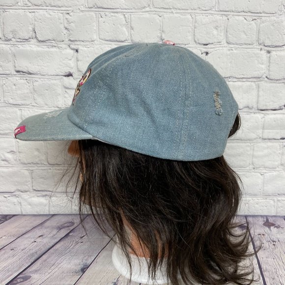 Hello Kitty Distressed Hat Cap Strap Back Blue Sanrio Embroidered Spell Out - Picture 2 of 14